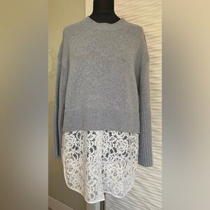 Chic Dorothee Schumacher Gray Long Sleeve Dress with Lace Overlay